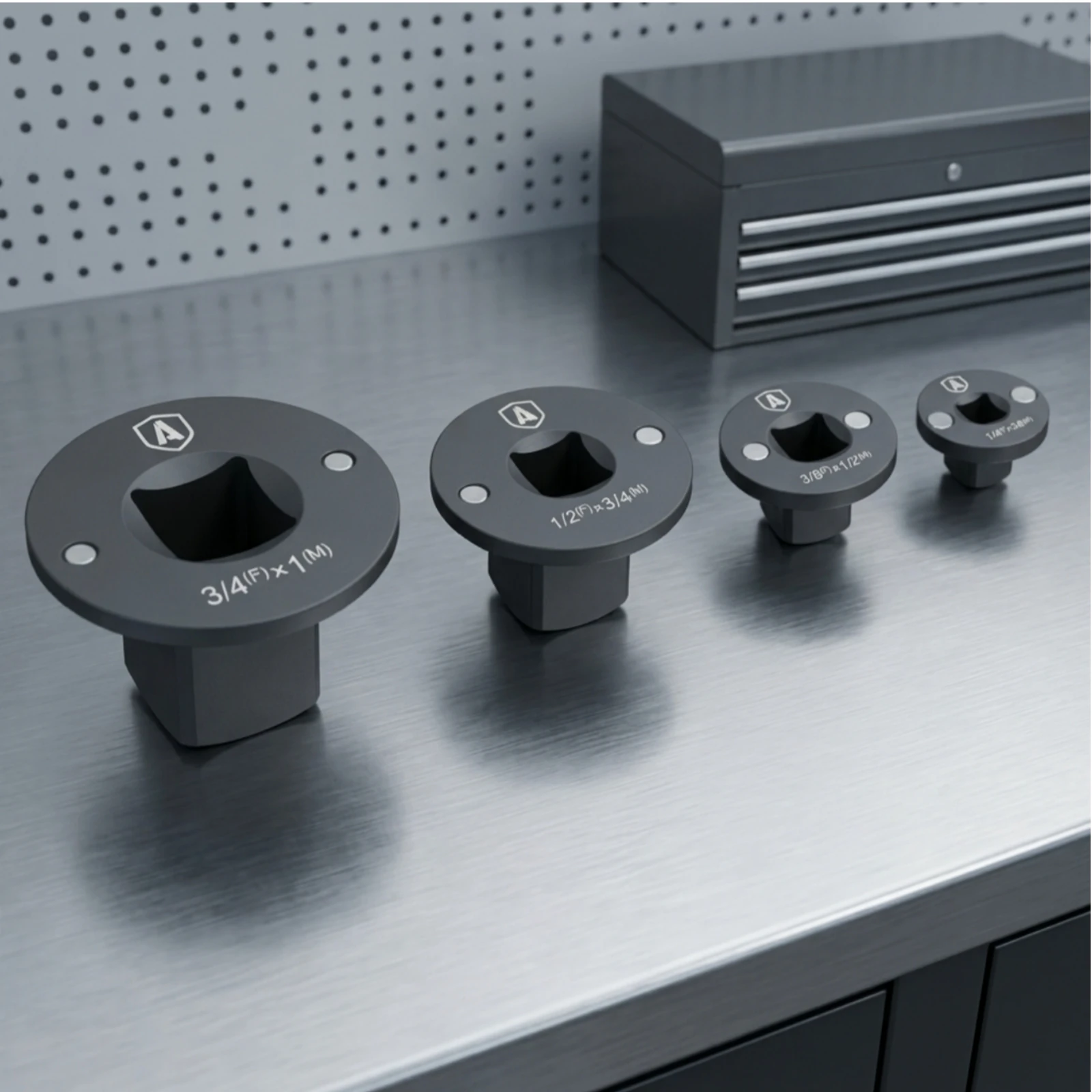 4 Pieces Low-Profile Socket Adapter Cr-Mo Steel Slimline Socket Adapter Drive Converter Flanged Top view 6