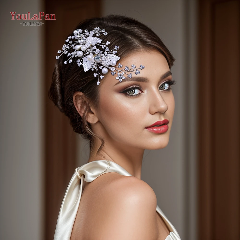 

TOPQUEEN Wedding Bridal Alloy Leaf Hairband Bridal Hair Accessories Women Fashion Crystal Headband Banquet Party Headwear HP718