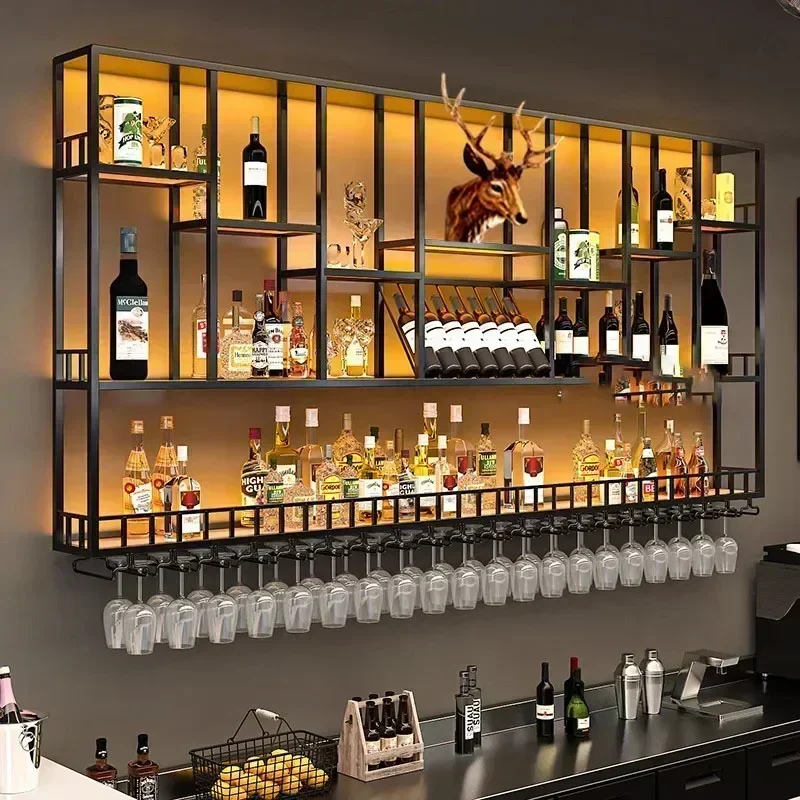 Club hangende wijnkast plank whisky sterke drank display metallic barkast industrieel modern Armario Para Vinos meubelen