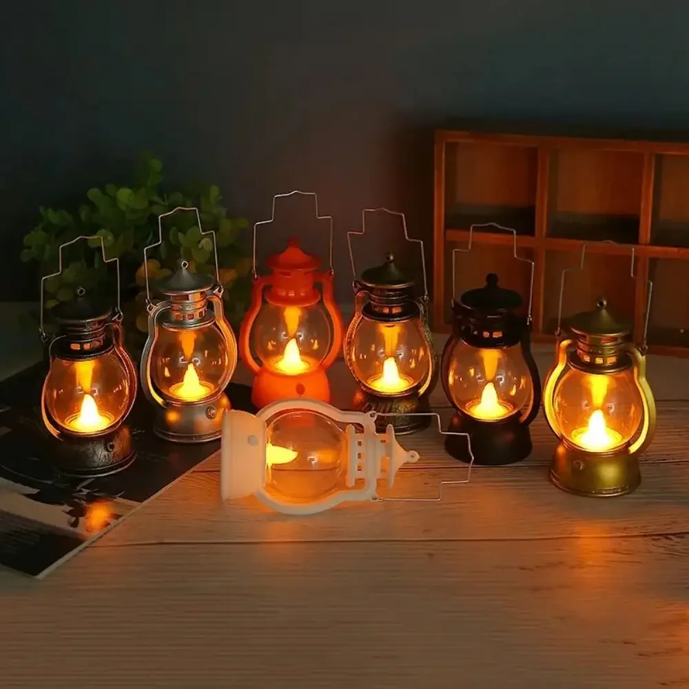 Retro Portable Lantern Vintage LED Light Christmas Decoration Christmas Electronic Candlestick Bar Atmosphere Layout Light