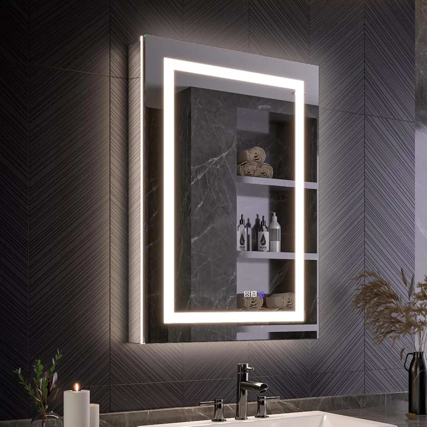 LED Medicine Cabinet Mirror 24x36 Inch Bathroom Storage 3 Color Dimming Anti-Fog Magnifier Night Light Soft-Close, Customized