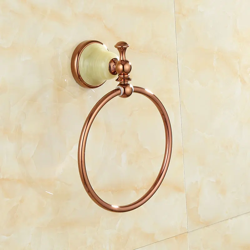 

Si Jie Nuo ya European-style copper natural jade gold towel ring bathroom hardware pendant towel ring wall-hung ring