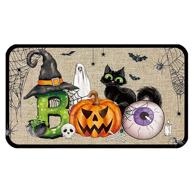 Spooky Green Boo Letters Pumpkin Eyeball Halloween Doormat Non Slip Entrance Rug For Creepy Trick Or Treat Decor Gift