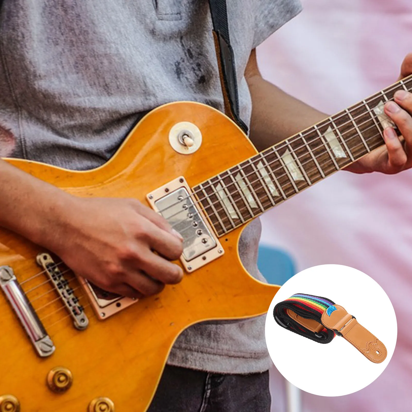 

Guitar Strap Rainbow Striped Shoulder Straps Acoustic for Men Adjustable Creative Supply