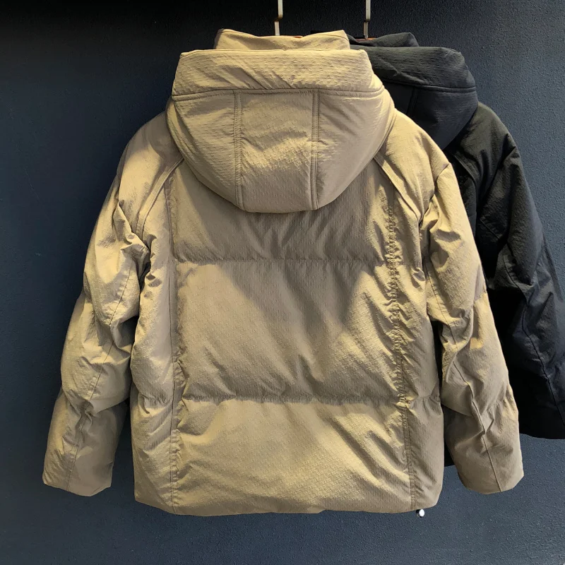 

Winter new men's hooded down jacket, high-end fashion trendy brand casual simple solid color warm coat