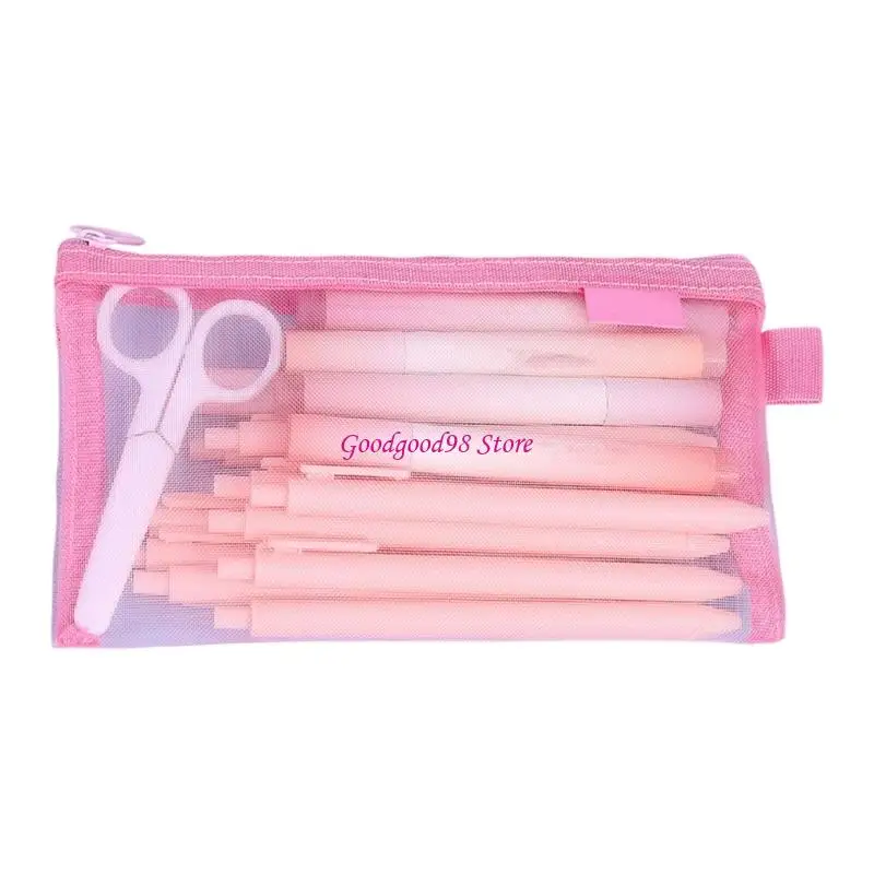 Rectangular Pencil Case with Visible Net Body, Daily Writing Tool Bag for Classroom and Desk Use, About 21 x 12