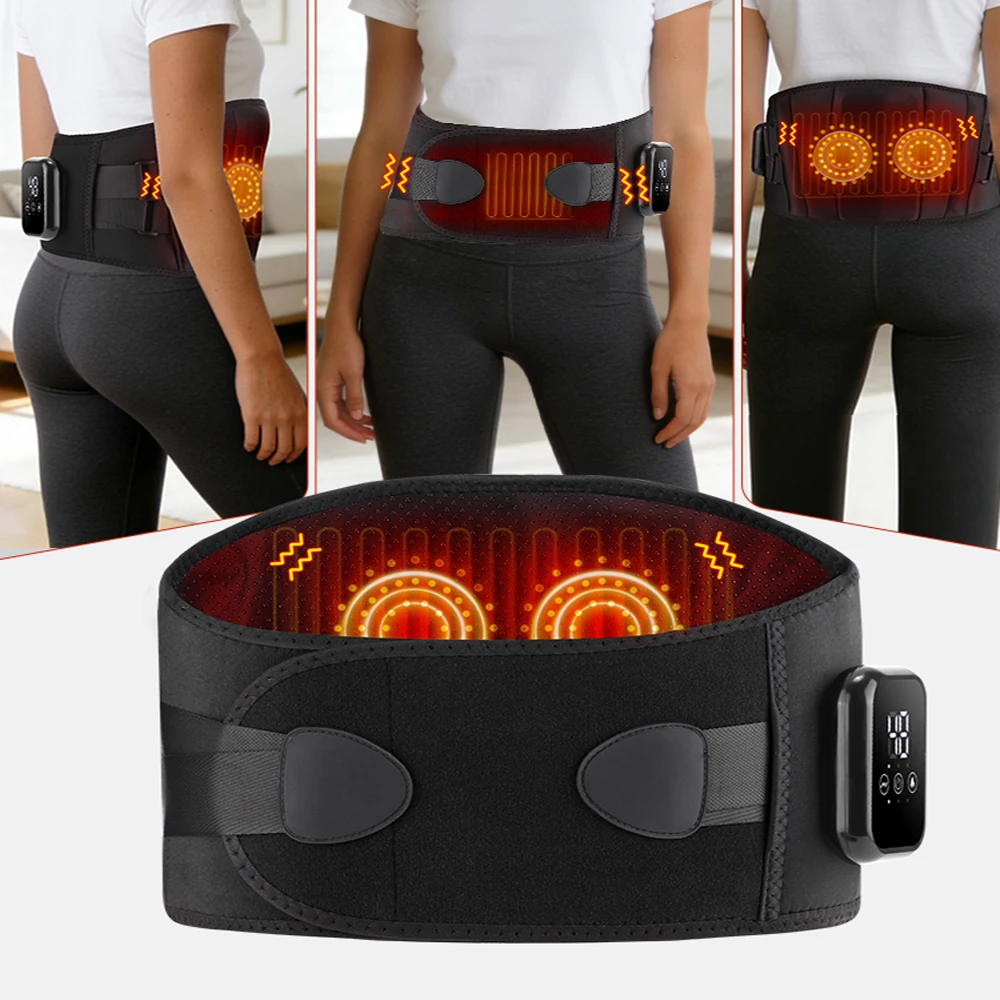 3 Levels Heating Vibration Massager Belt, Red Light Hot Compress Waist Support Brace Waist Back Massage Lumbar Support Belt