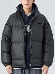 Addensare tinta unita Mens parka oversize caldo inverno cappotti in pelle Harajuku colletto alla coreana maschile giacche imbottite in cotone sciolto