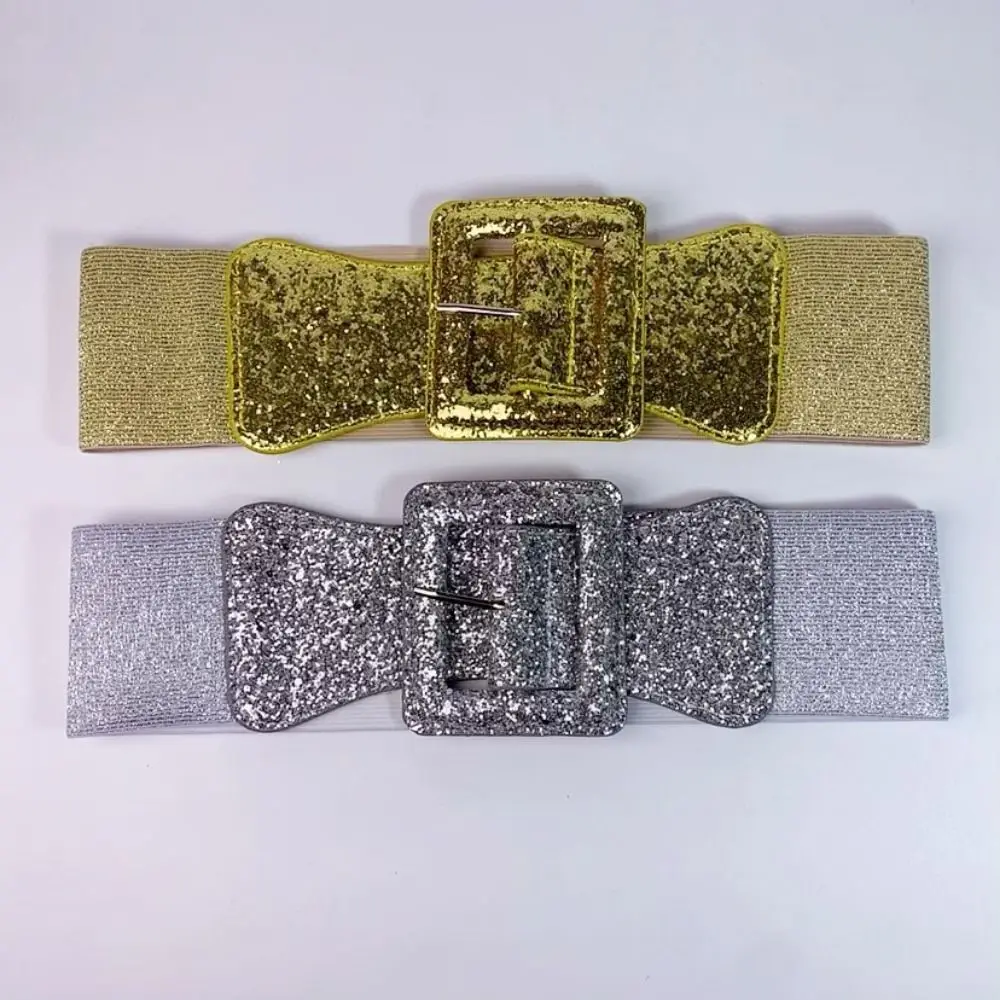 Waist Strap Fashion Wide Waist Belt Sparkling Vintage Wide Waistband Adjustable Square Buckle Glitter Waist Belt Party Club