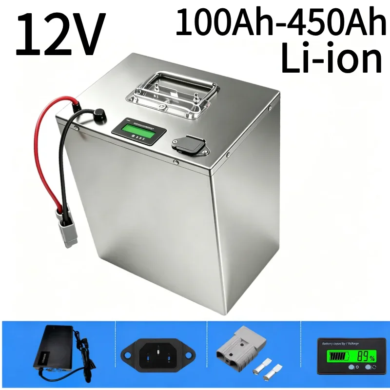 12V Li-ion Rechargeable Battery 100Ah-450Ah Built-in BMS Protection For Solar Panel 1-2KW Inverter Camping RV Marine Golf Cart