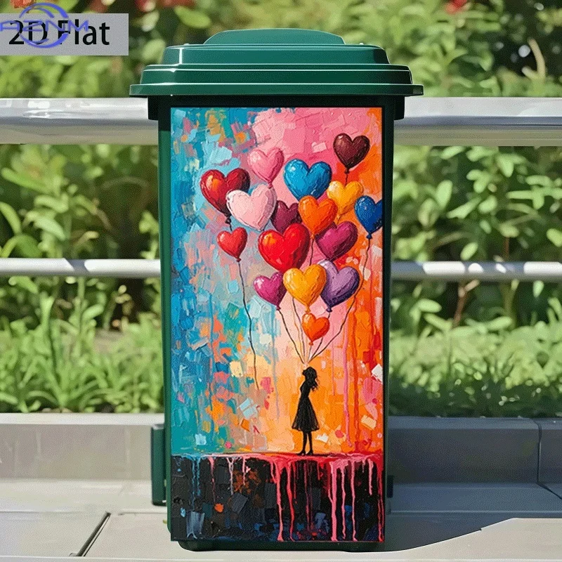 1pc Garbage Can Sticker | X Cm Heart Balloons And Girl Theme Design, Self-Adhesive Wall Decal For Kitchen Trash Cans And Home