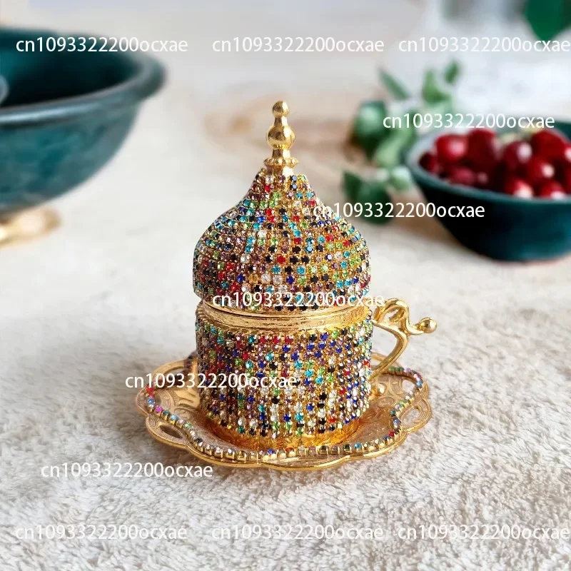 Turkey Colored Diamond Coffee Cup Light Luxury Gold Set European Court Style Retro Italian Ottoman