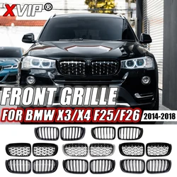 XVIP Chrome Diamonds Style Front Bumper Grilles For BMW X3 F25 X4 F26 2014-2018 Carbon Fiber Look Double Line Style Racing Grill