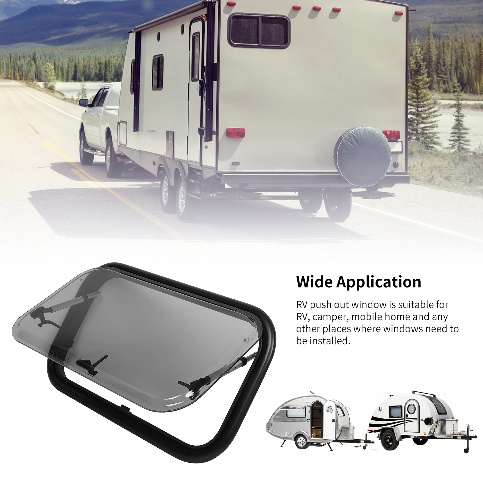 Ventana RV de vidrio acrílico, soporte estable, ventana de empuje L700 H400mm a prueba de insectos con parasol de pantalla para autocaravanas y autocaravanas