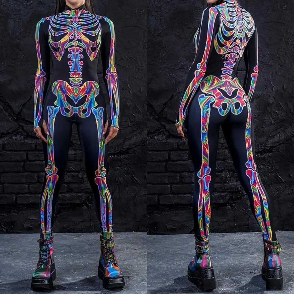 

Unisex Cyber Punk 3D Digital Printing Halloween Party Role Play Outfit Women Men Cosplay Costume Carnival Jumpsuit