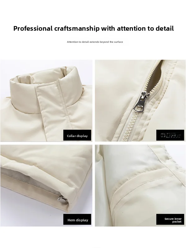 

Thiened Cotton Jaet Men's Winter Stand Collar down Filled Bread Sle Coat Pure Color Warm Long Zipper Casual Outerwear