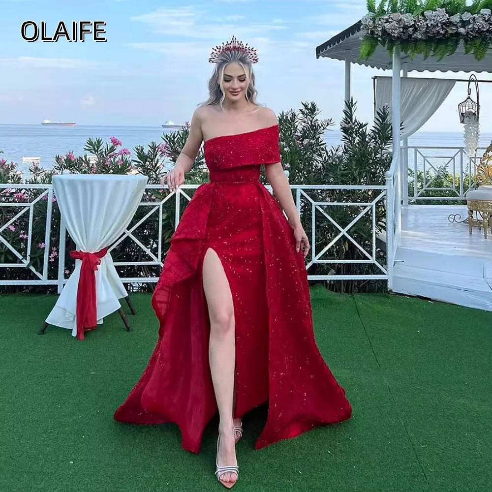 

Вечернее платье русалки с блестящими пайетками и бисером с высоким боковым разрезом и открытыми плечами, индивидуальные вечерние платья без рукавов со шлейфом