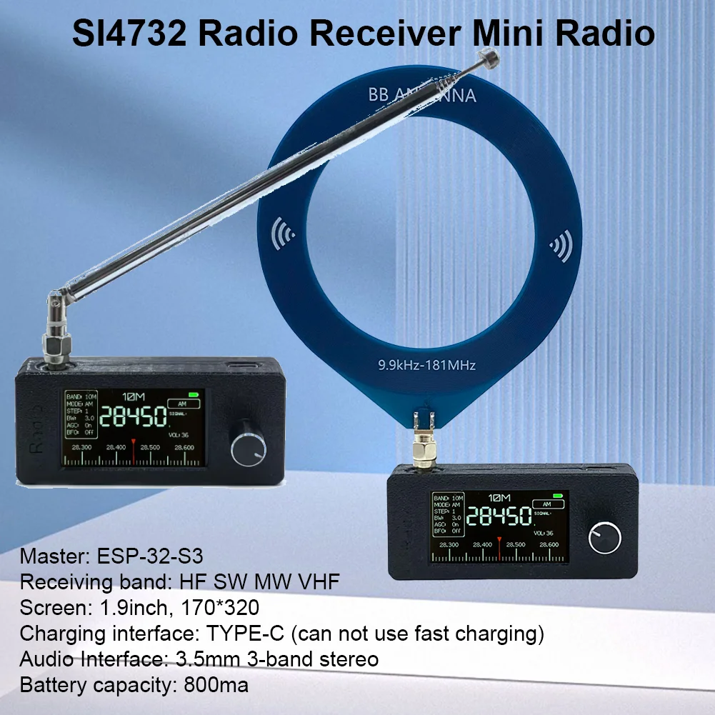 SI4732 0.5-108mhz Pocket Mini Radio LSB USB AM FM FM/AM Radio with Antenna All Band Radio Receiver HF SW MW VHF Radio