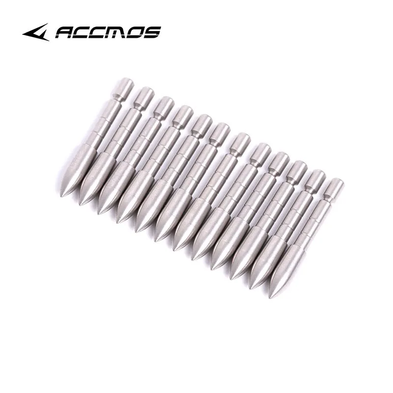 12pcs Archery Stainless Steel Insert Arrowhead ID3.2/4.2/5.2/6.2/8.0/9.8mm Point Tips Training Arrow for Arrow Accessories