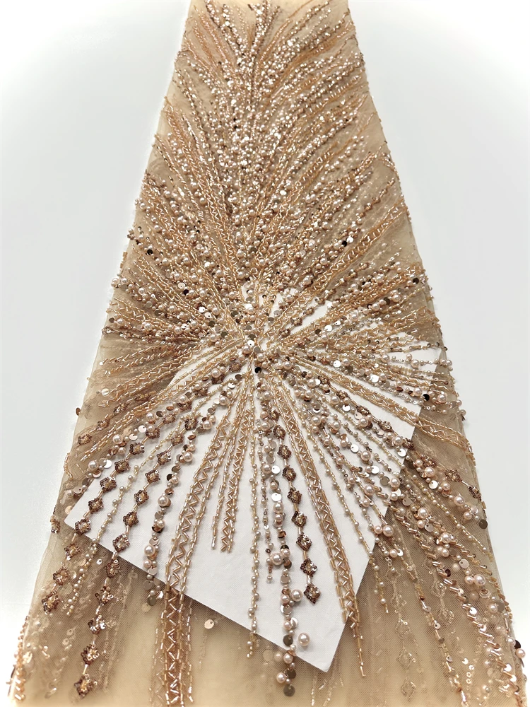 Latest Royal African Lace Fabric 2025 Luxury French Sequins Mesh Lace Fabric High-end Handmade Beaded For Wedding Dress