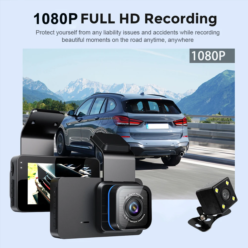 Registratore di guida a doppia lente anteriore e posteriore da 3 pollici 1080P ad alta definizione integrato nel WIFI 120 °   Dash Cam per auto