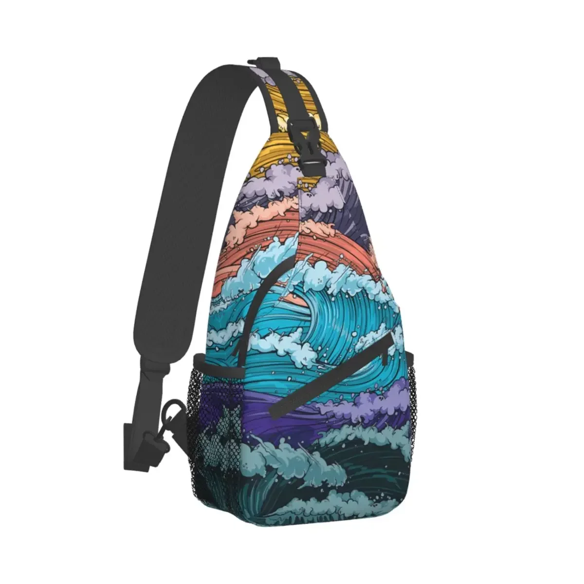 Rainbow Waves Crossbody Chest Bags Japanese Style Pockets Travel Pack Messenger Sports Teens Shoulder Bag Unisex