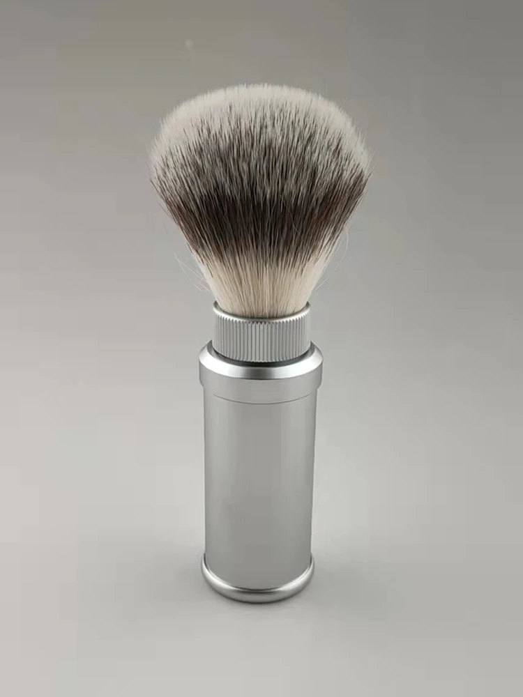 FS-20mm Knot, Synthetic G4 Hair Travel Shaving Brush, Cream Color Rein/Matte Aluminum Handle,Best Choice for Barber, Nice Gift