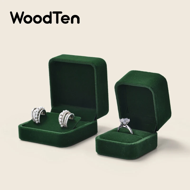 

WoodTen Green Jewelry Ring Box Engagement Wedding Ring Box Birthday Jewerly Pendant Bracelet Necklace Display Gift Box Wholesale