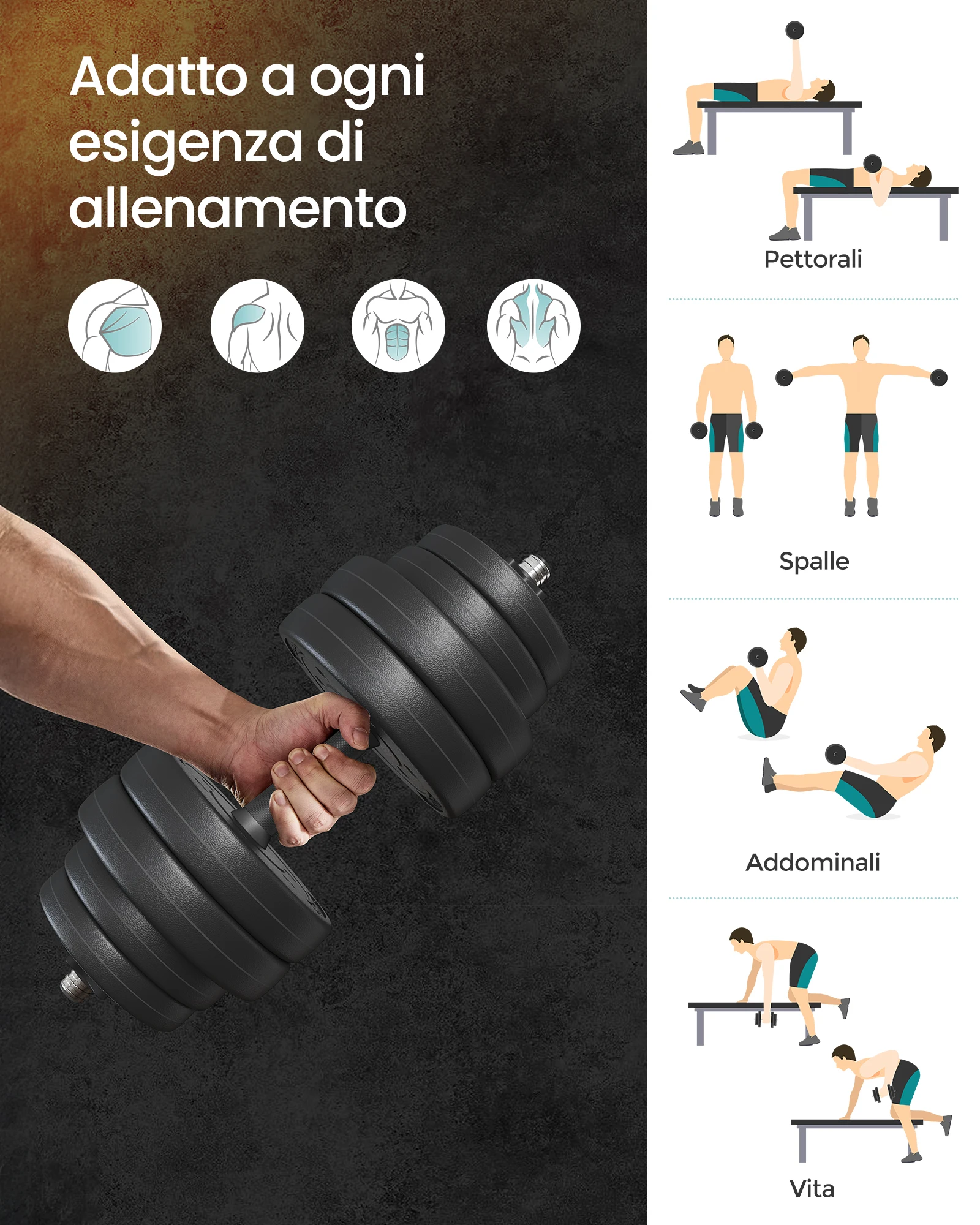 مجموعة دمبل SONGMICS 2 في 1، 2 × 15 كجم دمبل قابل للتعديل مع شريط حديد إضافي، أطباق وزن مطلية بالبلاستيك #2