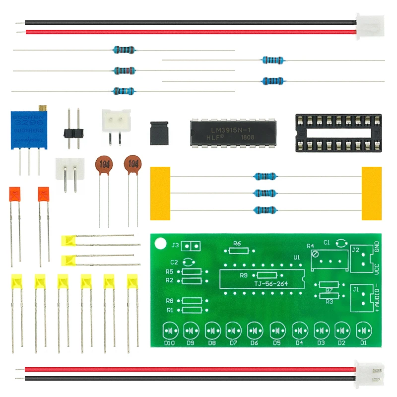 DIY Kit LM3915 DC 9V-12V 10 LED Sound Audio Spectrum Analyzer Level Indicator
