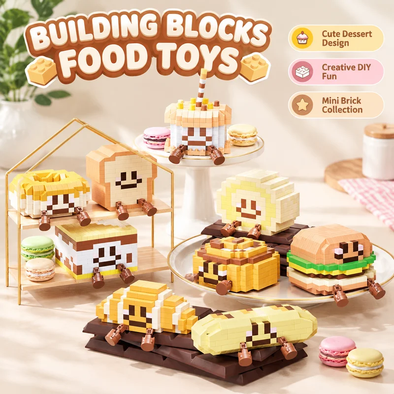 Building Blocks Simulated Food Bread Dessert Cake Bricks Creative Small Particle Assembly Ornament Fun Desktop Decor Trendy Mini