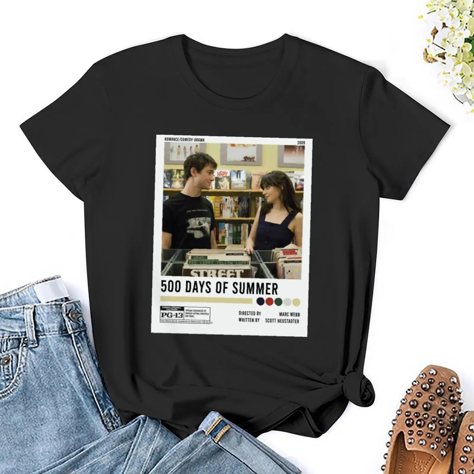 Camiseta con póster minimalista para mujer, tops bonitos, ropa estética, Camiseta de algodón de gran tamaño, 500 días de verano