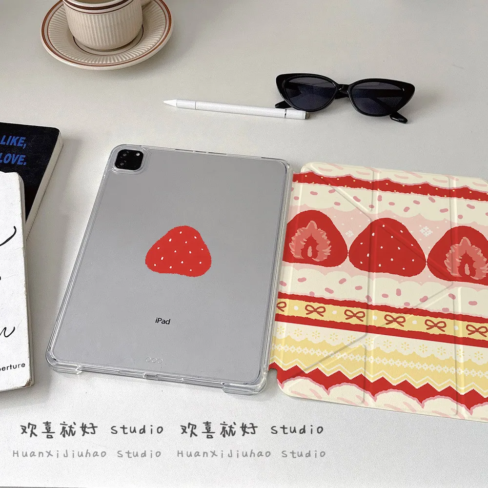 Korea ins Strawberry Cake Tablet Case For iPad Pro 11 13 M2 M4 M3 10.2 5/6th 7/8/9/10/11th Mini 6 7 Air 1 2 3 4 5 6 Stand Cover
