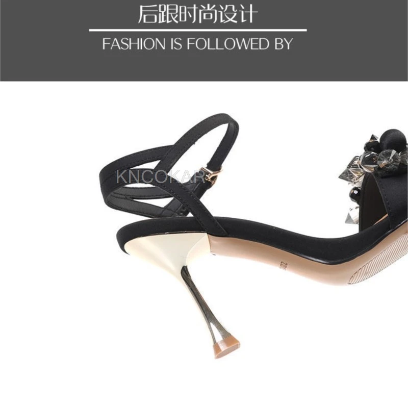 Summer 2025 new water diamond one-strap high heels with thin heels, fashionable and sexy open-toe women\'s sandals