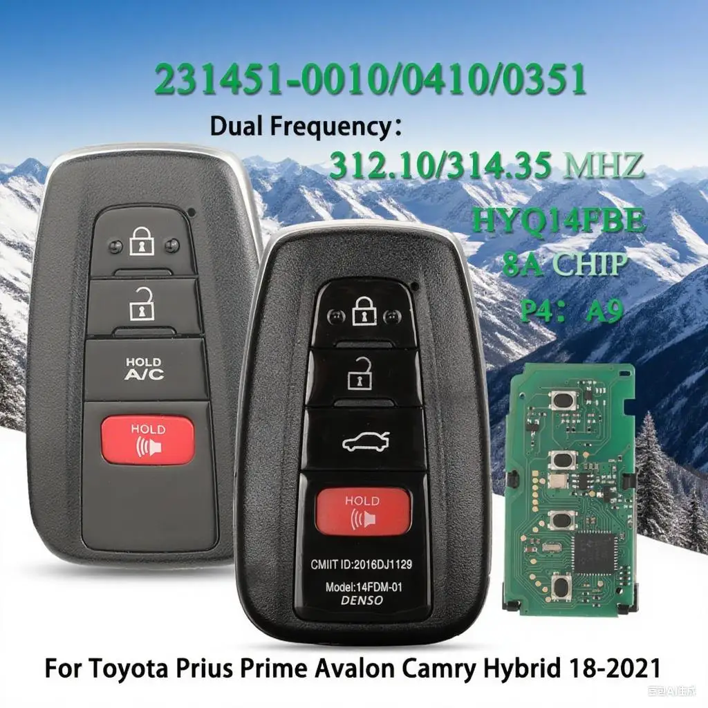 

Jingyuqin 312/314Mhz 06220/06240 HYQ14FBE 0351/0410 P4:A9 For Toyota Prius Prime Avalon Camry Hybrid 2018-2021 Smart Car Key A/C