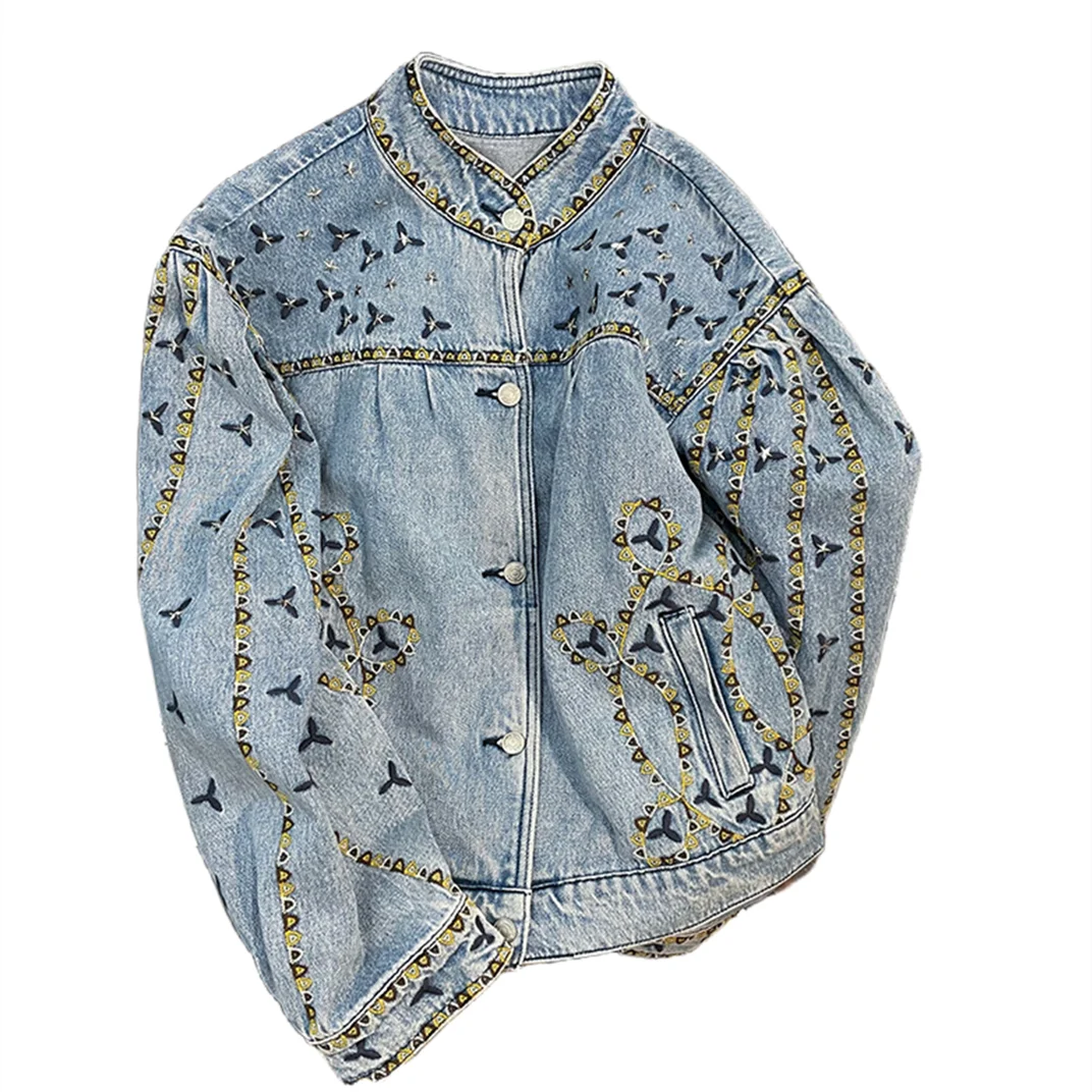 2023 Hit Color Denim Jackets For Women men Stand collar Jean jacket  2023 new loose embroidery