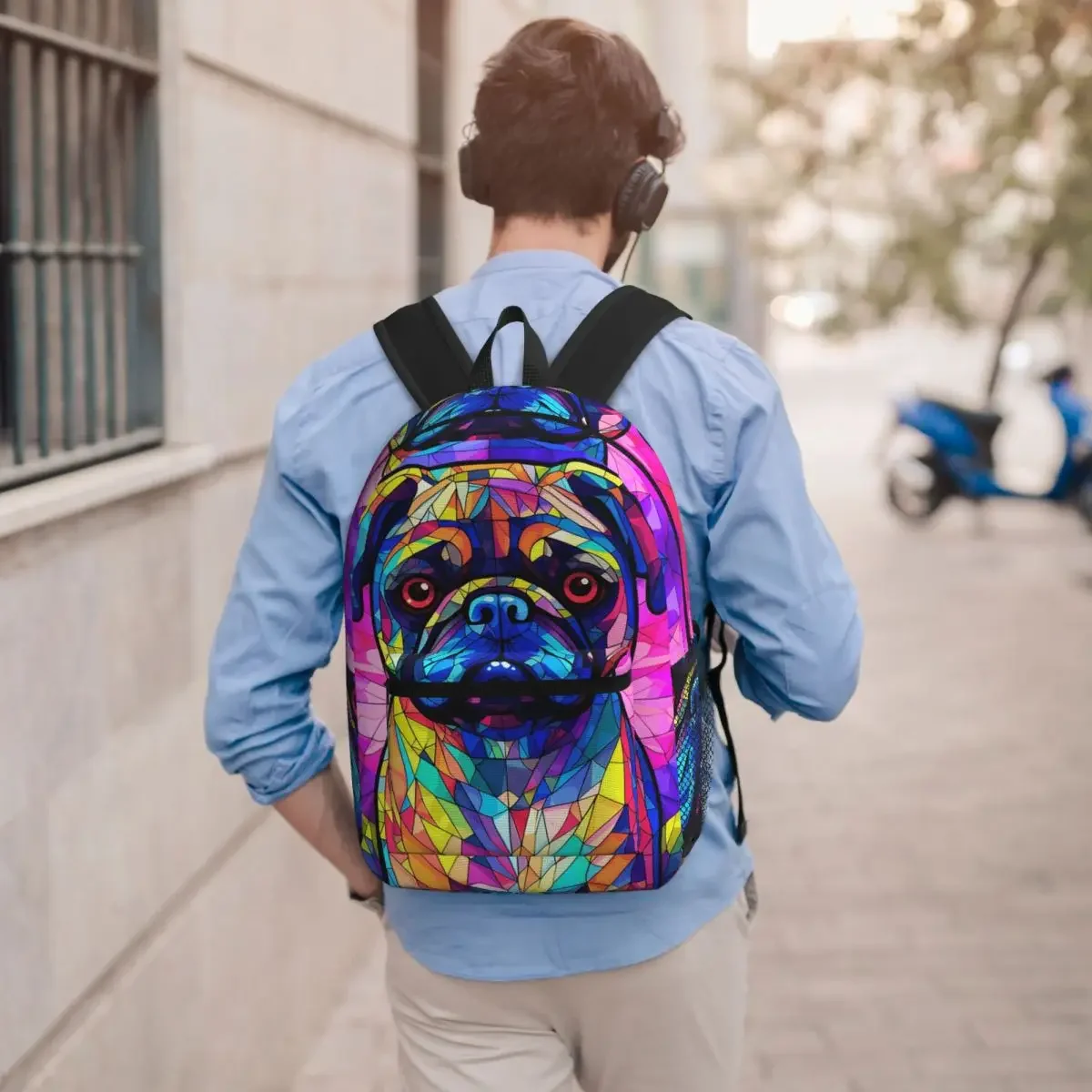 Stained Glass Art Colorful Dog Pug Dog Backpack Boys Girls BookBag Kids School Bag Computer Shoulder Bags for Men Women