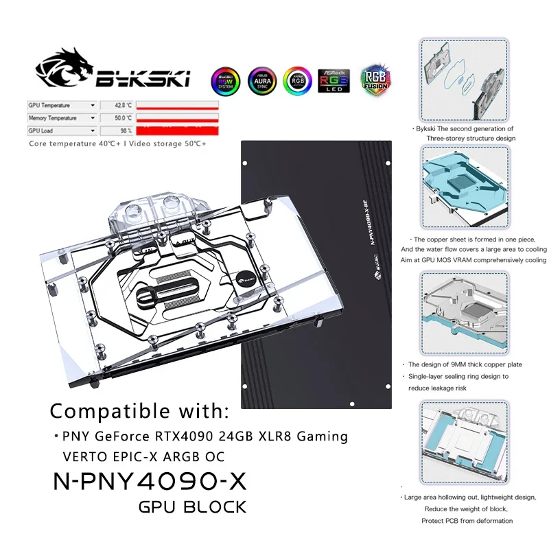 

Bykski GPU Block For PNY GeForce RTX4090 24GB XLR8 Gaming Verto Epic-X ARGB OC Graphics Card Water Cooling Copper,N-PNY4090-X