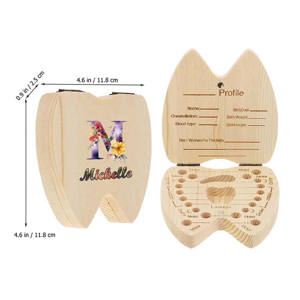 Customized Name Wooden Deciduous Tooth Box With Bottle Tweezer Milk Teeth Keepsake Organizer Lanugo Umbilical Cord Holder Case