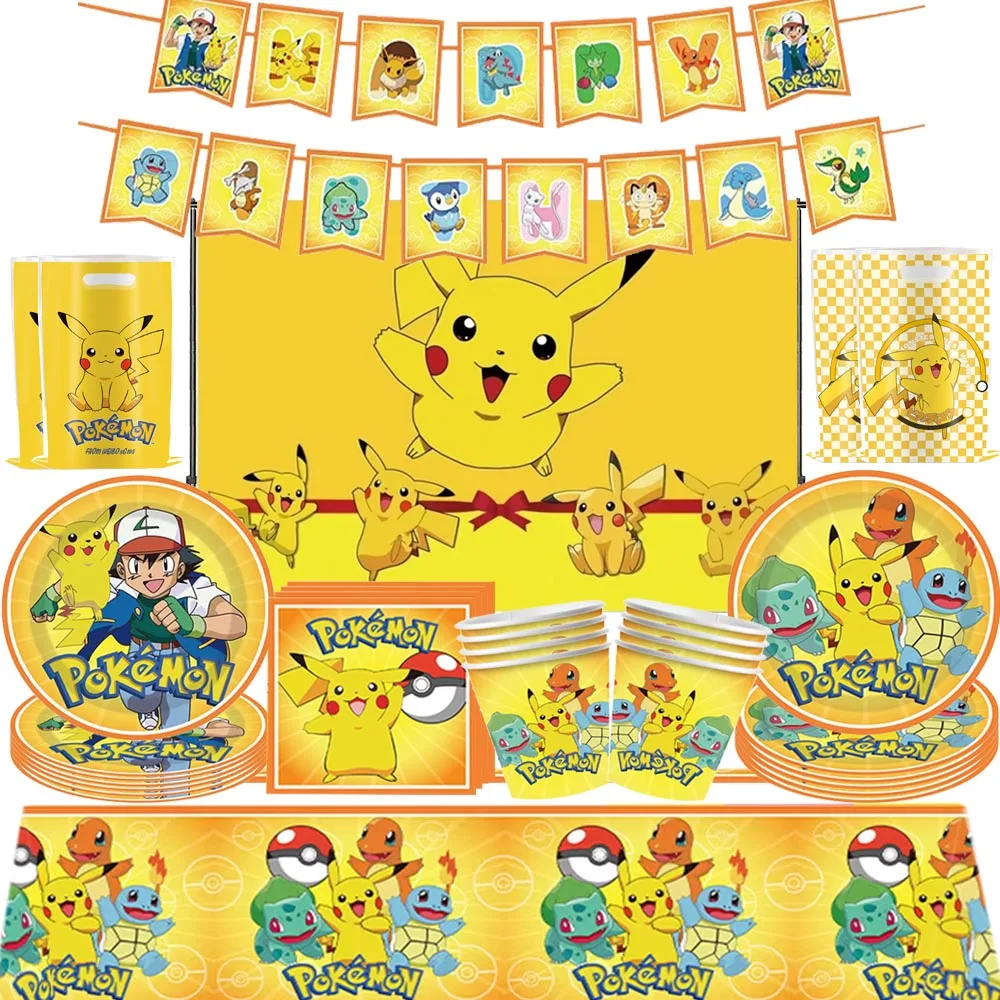 

Pokemon Birthday Party Decorations Pikachu DIY Backdrop Tableware Plate Tablecloth Baby Shower Kids Favors Gifts Party Supplies