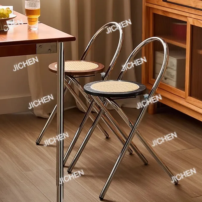 

Modern Folding Bar Chairs Retro Home Bar Chair Stackable Rattan Luxury Dining Chairs Nordic Folding High Antique Stool