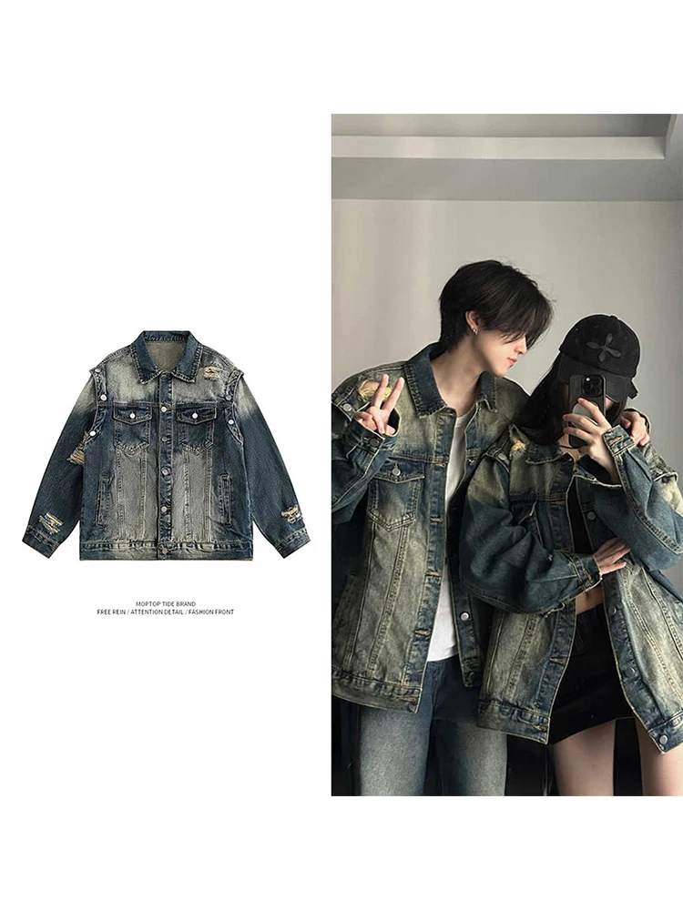 

Мужская джинсовая ткань Mr. WH в американском стиле ретро, свободная мужская ткань Jaet High Street Sle из полиэстера, ветрозащитная молния C...