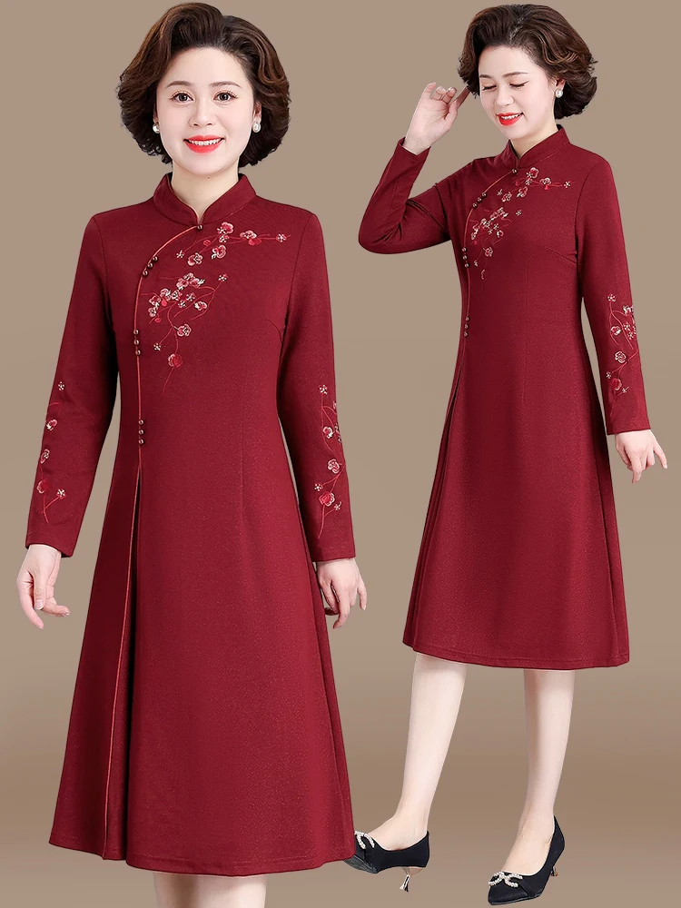 

Spring Faion Wedding Dr Midi Skirt for Mother of the Bride Mid-aged And ly Ele And Embroidered Gown