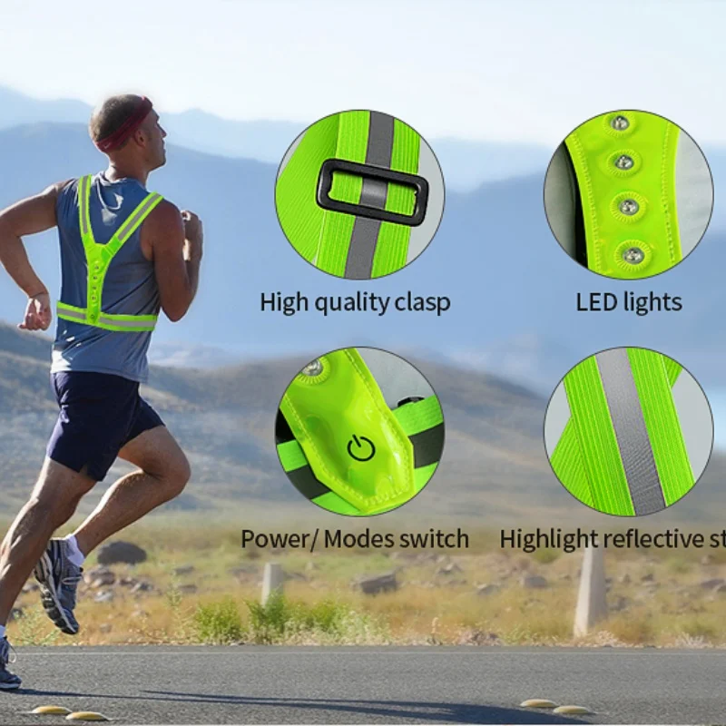 LED Vest Reflective Wristbands Light Up Running Safety Vest Waterproof Adjustable Elastic Electric Scooter Sports Warning Lights