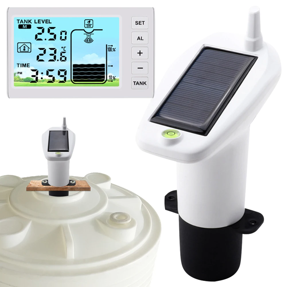

Indoor Water Tank Liquid Level Meter Temperature Sensor Time Display W/ Alarm Ultrasonic Level Gauge for Liquid Depth Measuring
