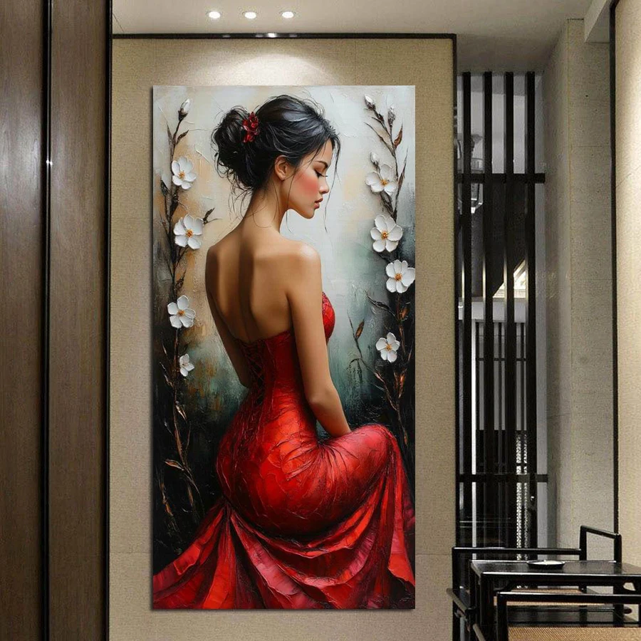 

Sexy Red Dress Woman Large Size New Diy Diamond Arts Painting Kits Elegant Goddess Full Mosaic Embroidery Picture Wall Decor