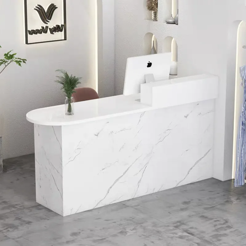 

Clothing store checkout page Simple modern curved reception desk Barber shop Small front desk Beauty salon Bar table
