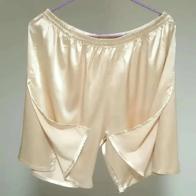 Summer High Split Satin Glossy Men's Ice Silk Shorts Male Plus Size Casual Sleeping Shorts Bottoms