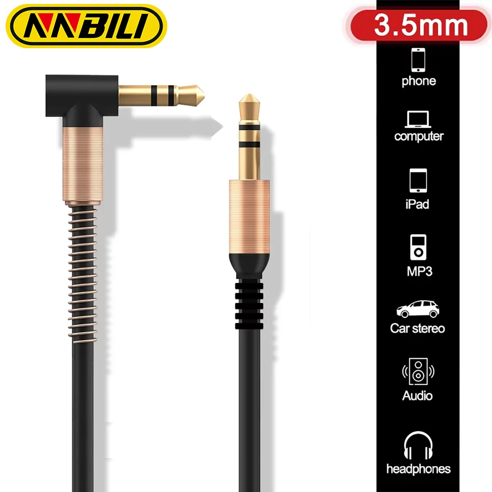 NNBILI 3.5mm Jack Audio Cable Car Spring AUX Cable Gold Plated jack male To male speaker cables Cord For Head phones Samsung ﻿