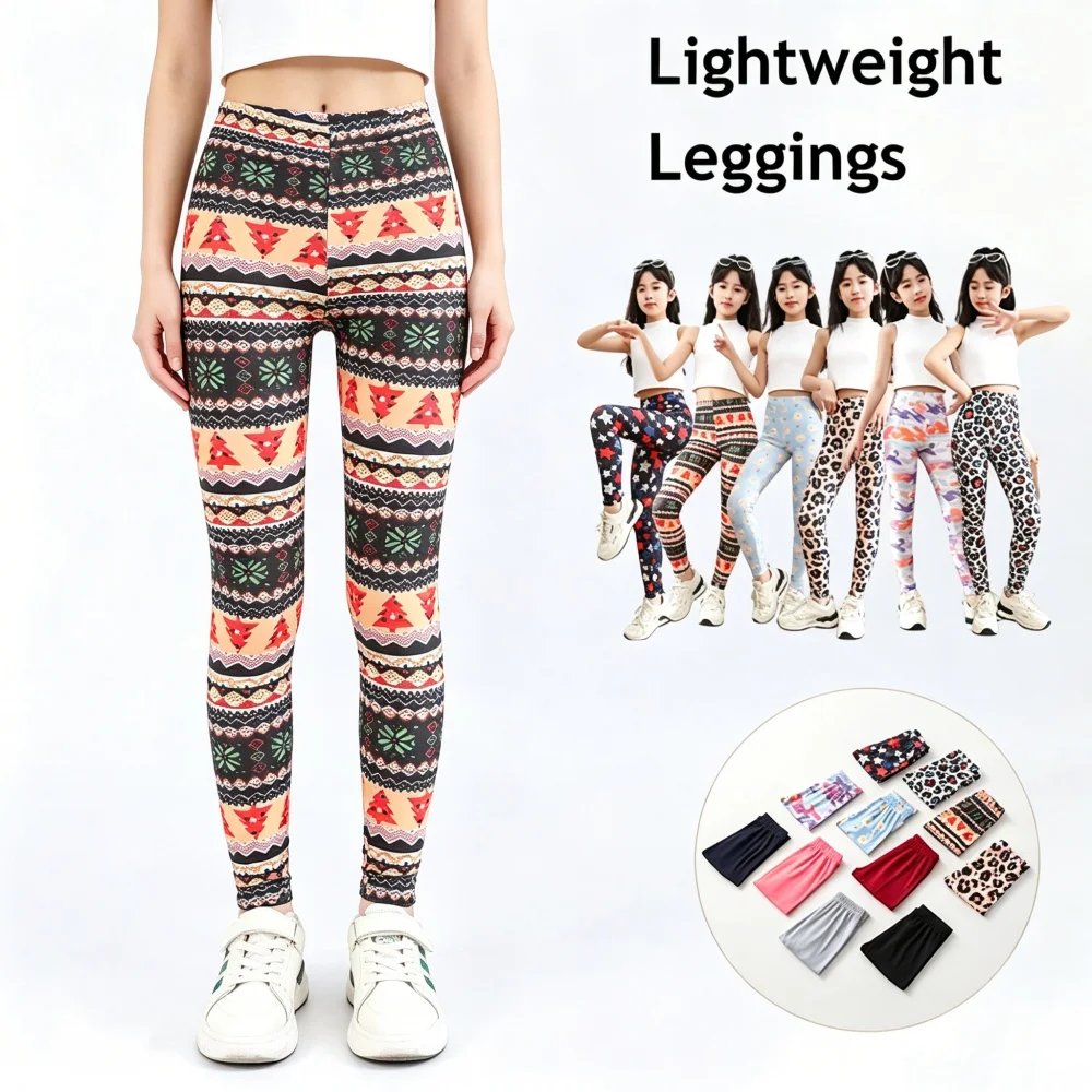 

Little Girls Solid & Printed Leggings Cotton High Waist Elastic Soft Breathable Pants Fashion Daily Sports Casual Bottoms
